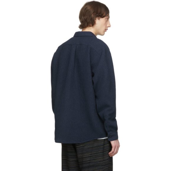 Schnaydermans Navy Wool Waffle Boxy Shirt Jacket - Picture 1 of 8